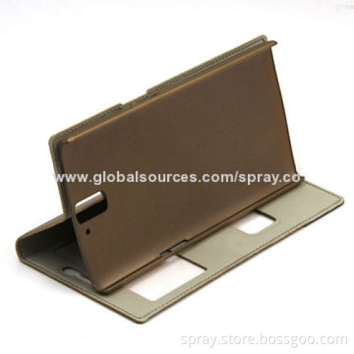 PU Leather Case for Mobile Phone, with Clear Window and Stand